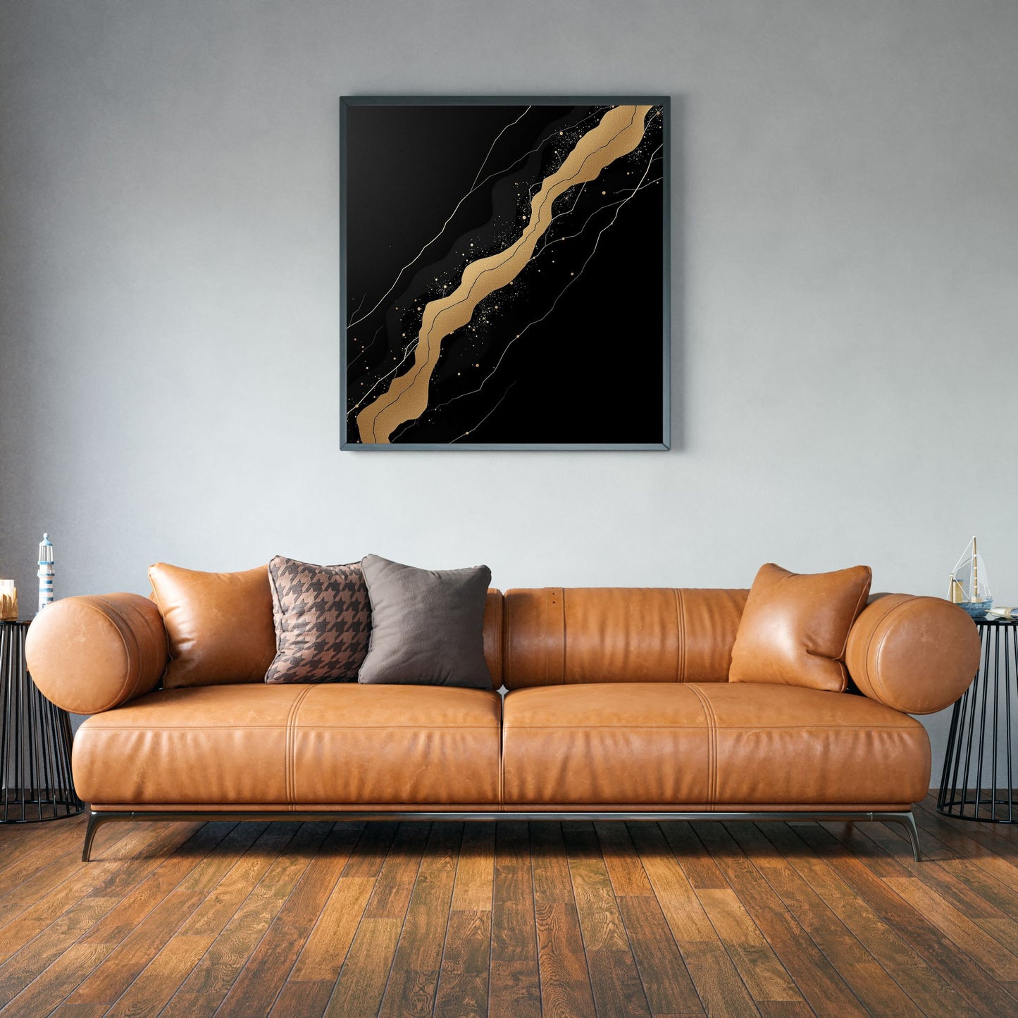 Golden Vein Noir – Luxury Black & Gold Abstract Canvas Art