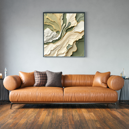 Sage & Gold Horizon – Layered Abstract Canvas Wall Art for Modern Interiors
