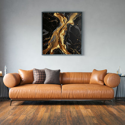 Liquid Gold Vein – Luxury Black & Gold Abstract Canvas Wall Art