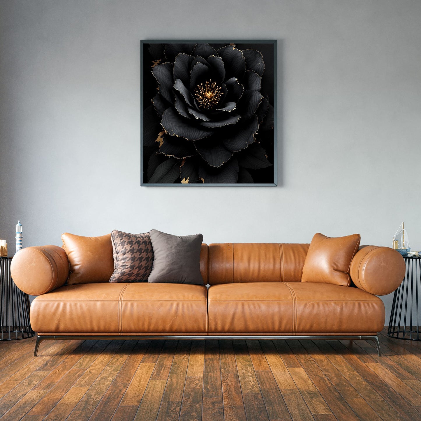 Midnight Gold Bloom – Black & Gold Luxury Floral Canvas Wall Art