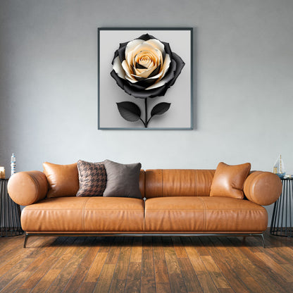 Midnight Gold Rose Canvas Wall Art – Luxury Black & Gold Floral Design