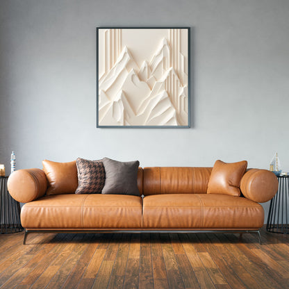 Ivory Geometric Peaks Canvas Wall Art – Minimal Sculpted Mountain Design in Soft Beige Tones