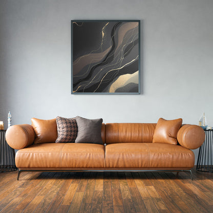 Midnight Veins Luxury Black & Gold Abstract Canvas Wall Art - Premium Textured Print