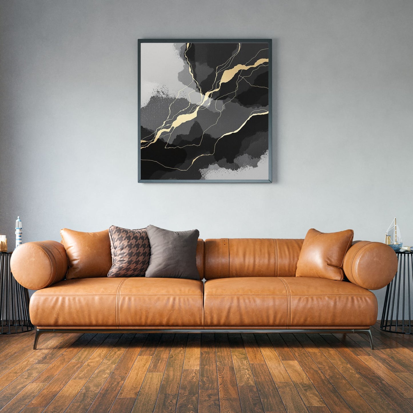 minimal canvas wall art in modern living room interior