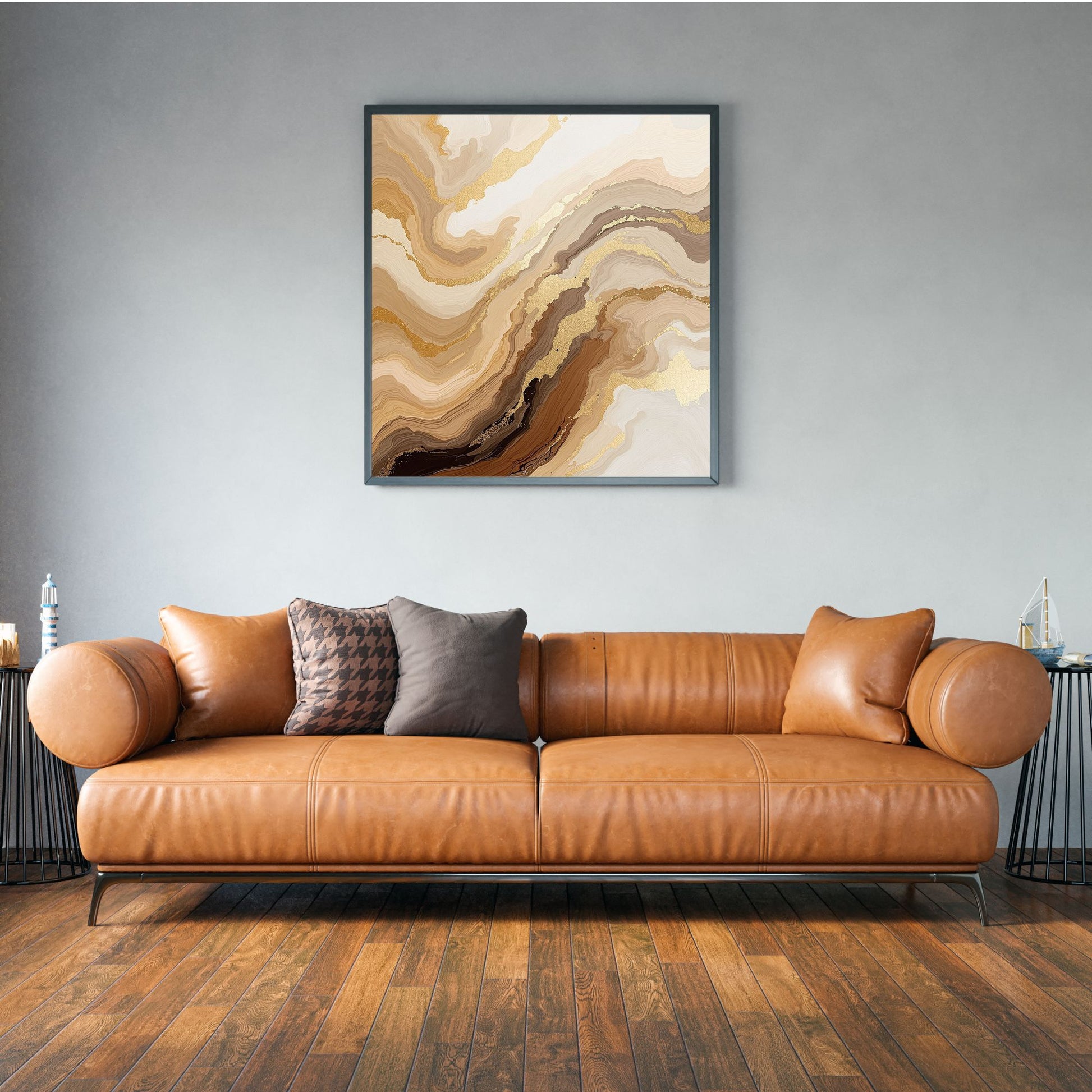 minimal canvas wall art in modern living room interior
