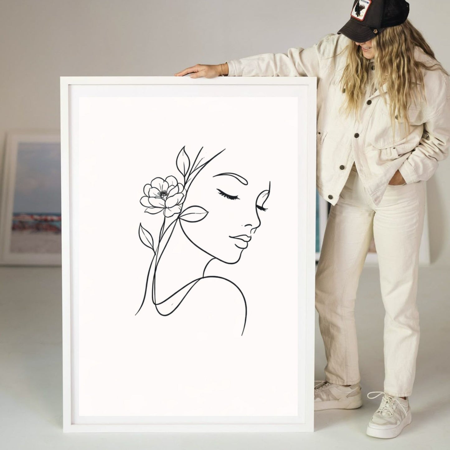 Silent Face  Floral Minimal Line Art Poster