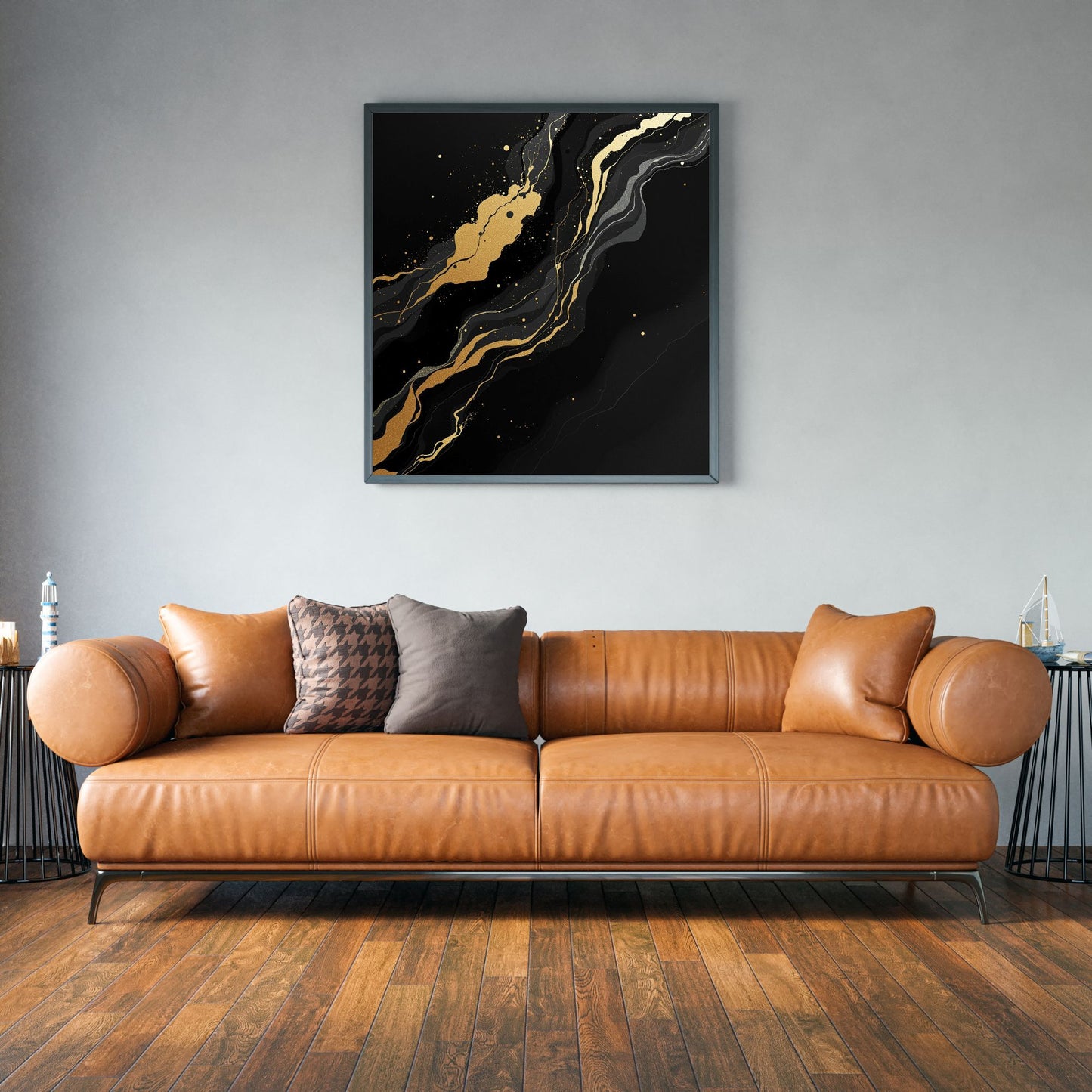 Golden Flow – Luxury Black & Gold Abstract Canvas Wall Art