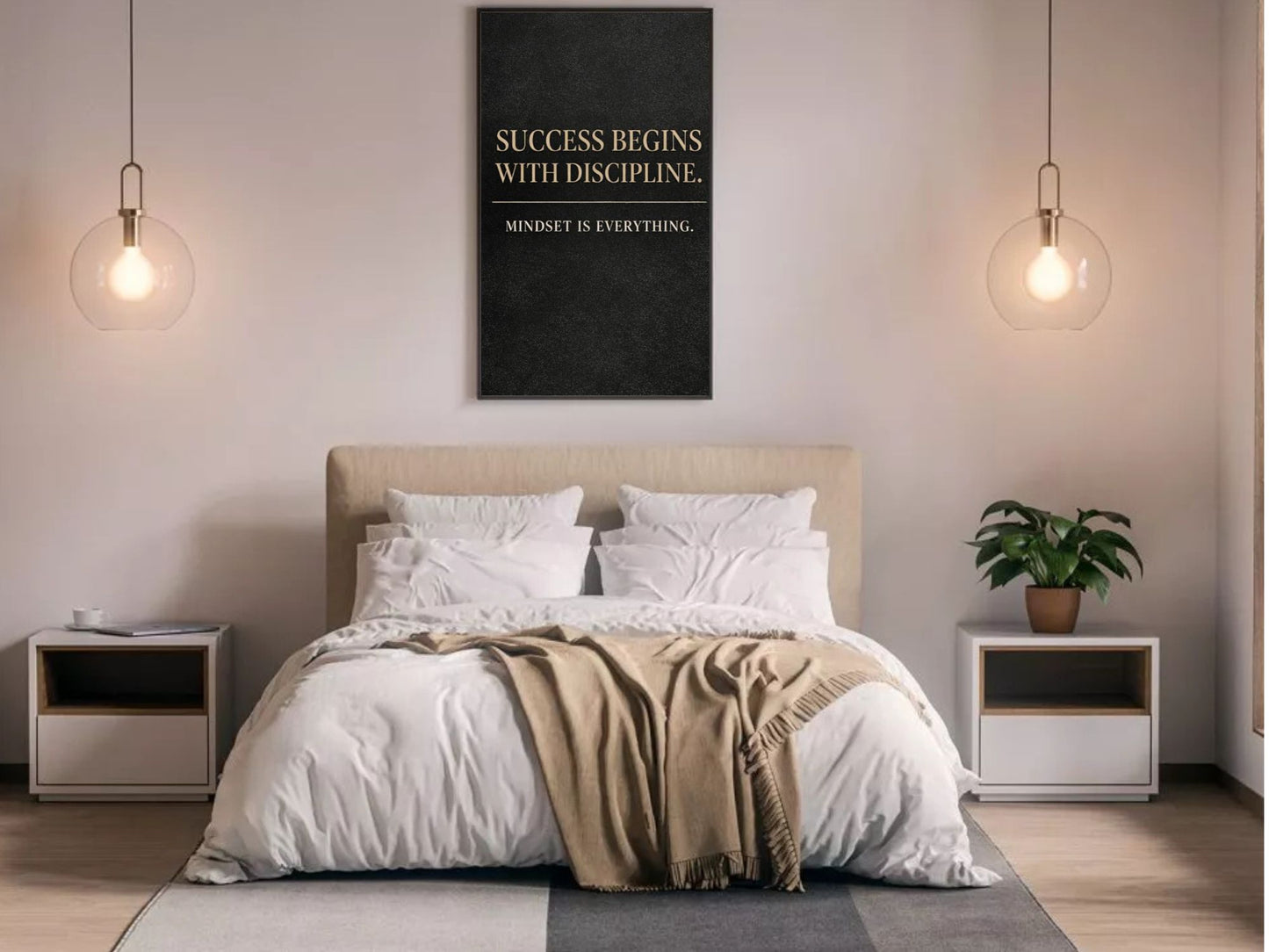 Success Begins With Discipline – Motivational Quote Fine Art Print, Black & Gold Minimal Wall Art