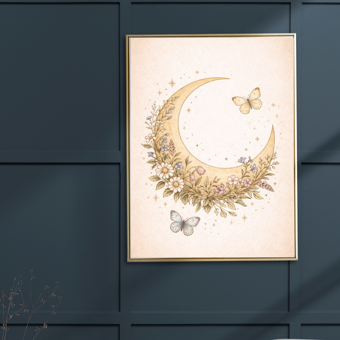 Floral Moon Fine Art Poster – Vintage Botanical Celestial Wall Art