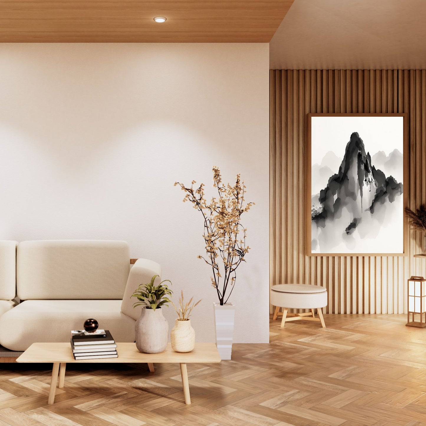 Obsidian Summit – Japanese Ink Mountain Fine Art Poster