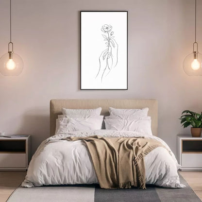 Minimalist Hands Holding Flower Line Art – Modern Fine Art Wall poster