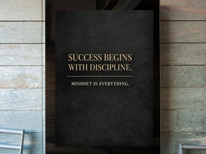 Success Begins With Discipline – Motivational Quote Fine Art Print, Black & Gold Minimal Wall Art