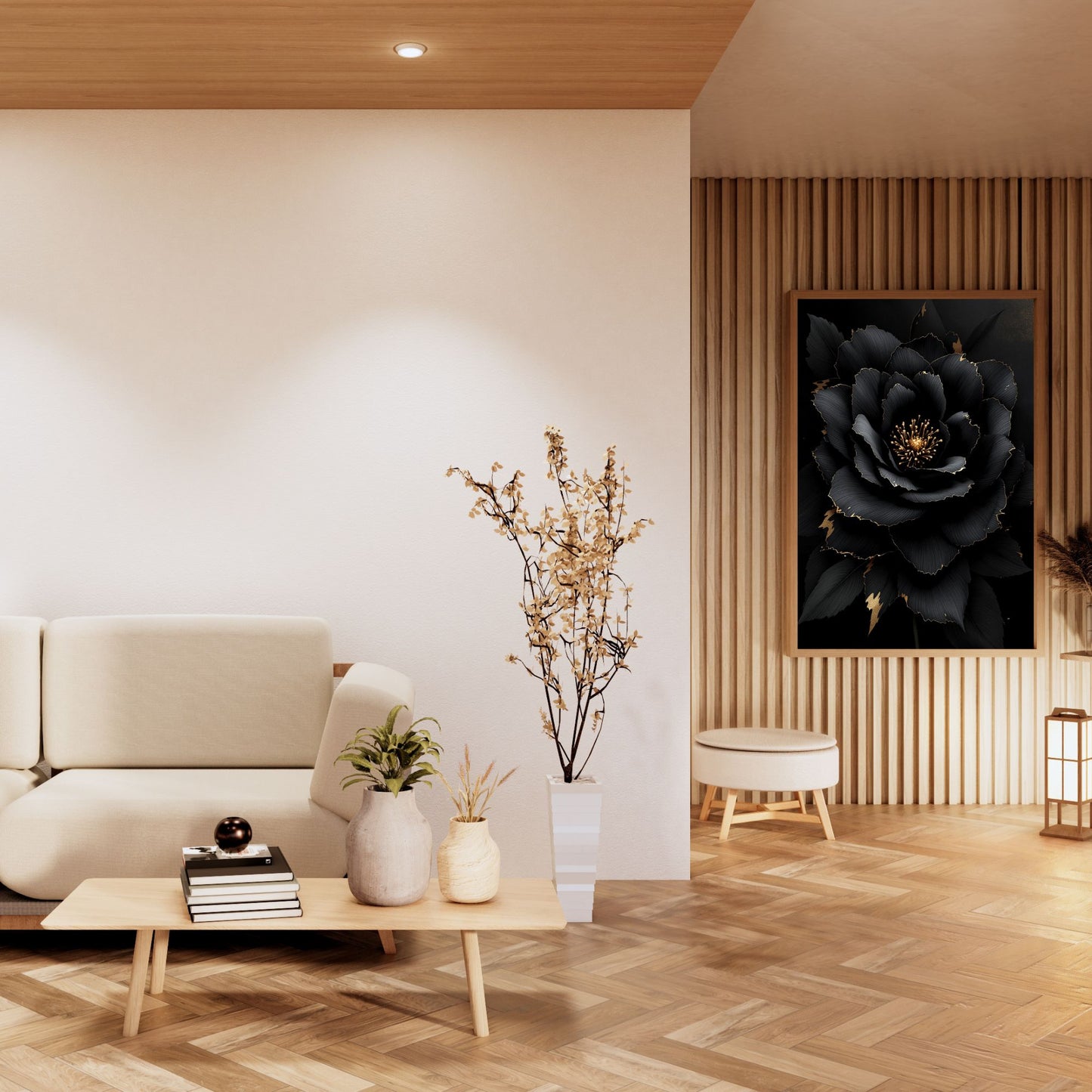 Midnight Gold Bloom – Black & Gold Luxury Floral Canvas Wall Art