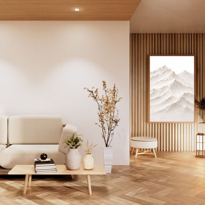 Minimal Textured Mountain Canvas Wall Art – Neutral 3D Landscape Decor