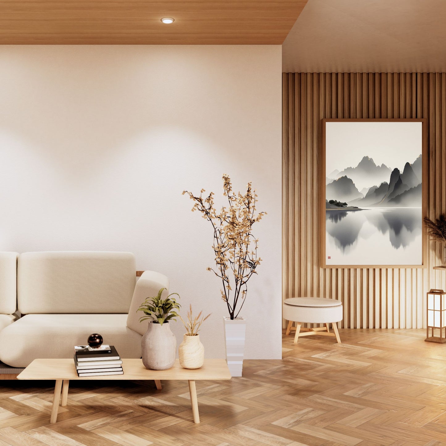 Golden Horizon – Japanese Mist Lake Fine Art Poster
