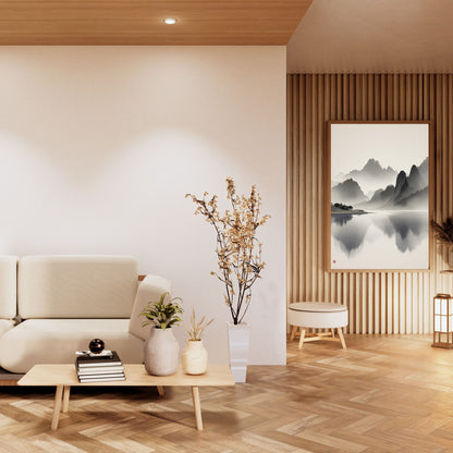 Golden Horizon – Japanese Mist Lake Fine Art Poster