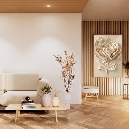 Beige 3D Rose Canvas Wall Art – Luxury Floral Minimalist Wall Decor