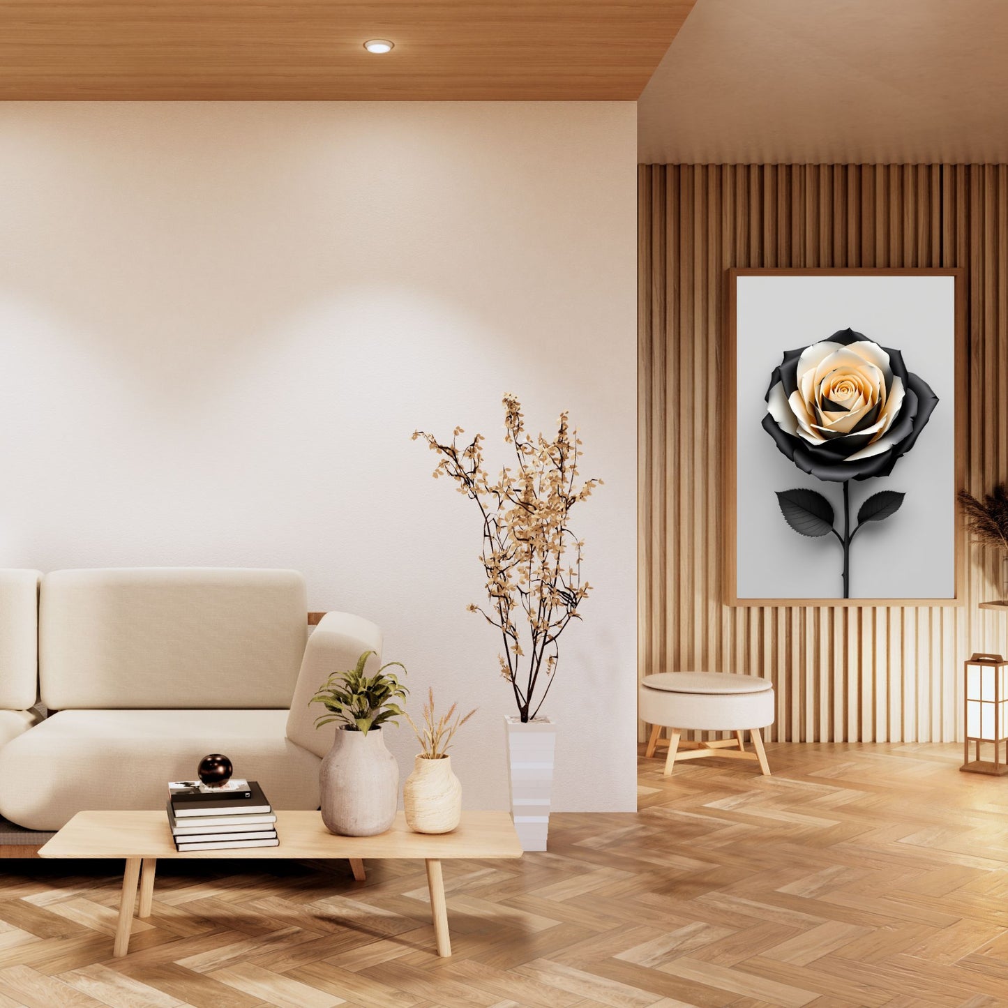 Midnight Gold Rose Canvas Wall Art – Luxury Black & Gold Floral Design