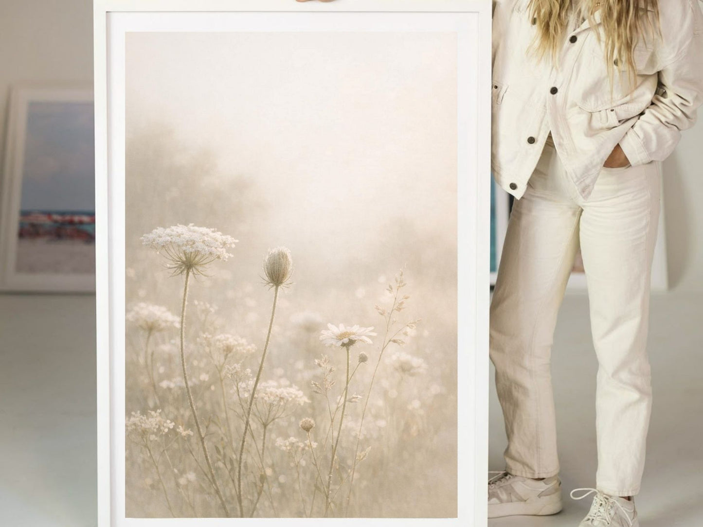 Soft Wildflowers in Morning Light – Minimal Floral Wall Art, Neutral Botanical Fine Art
