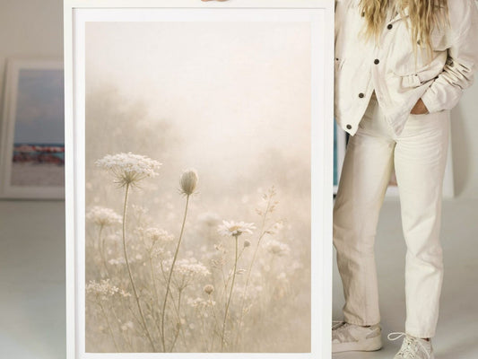 Soft Wildflowers in Morning Light – Minimal Floral Wall Art, Neutral Botanical Fine Art