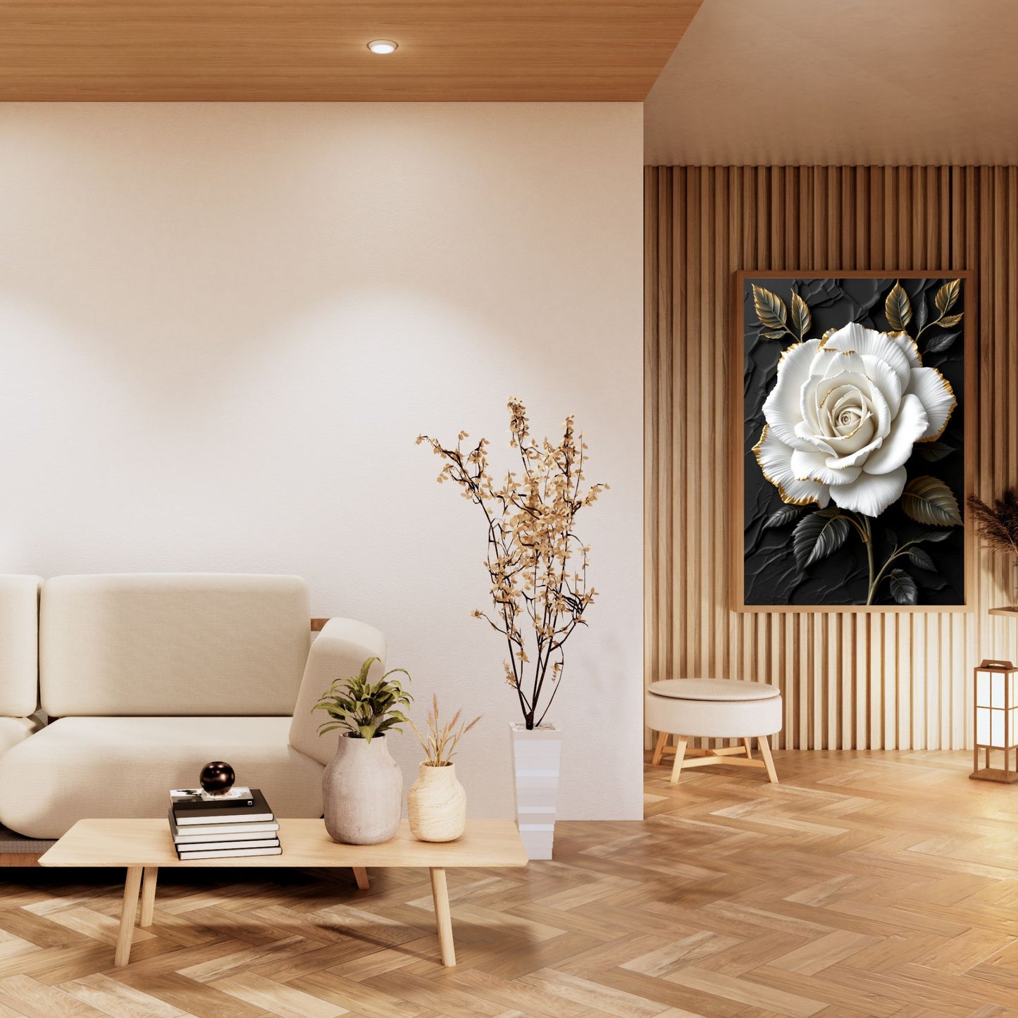 Ivory Noir Rose – Luxury Black & Gold Floral Canvas Wall Art