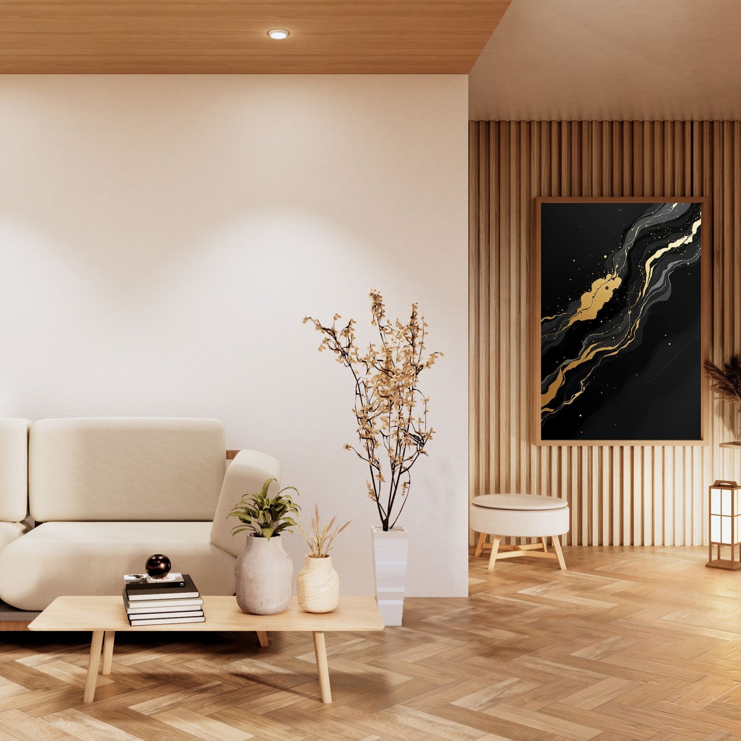 Golden Flow – Luxury Black & Gold Abstract Canvas Wall Art