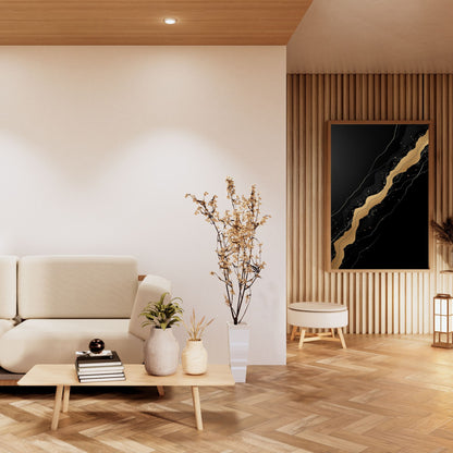 Golden Vein Noir – Luxury Black & Gold Abstract Canvas Art