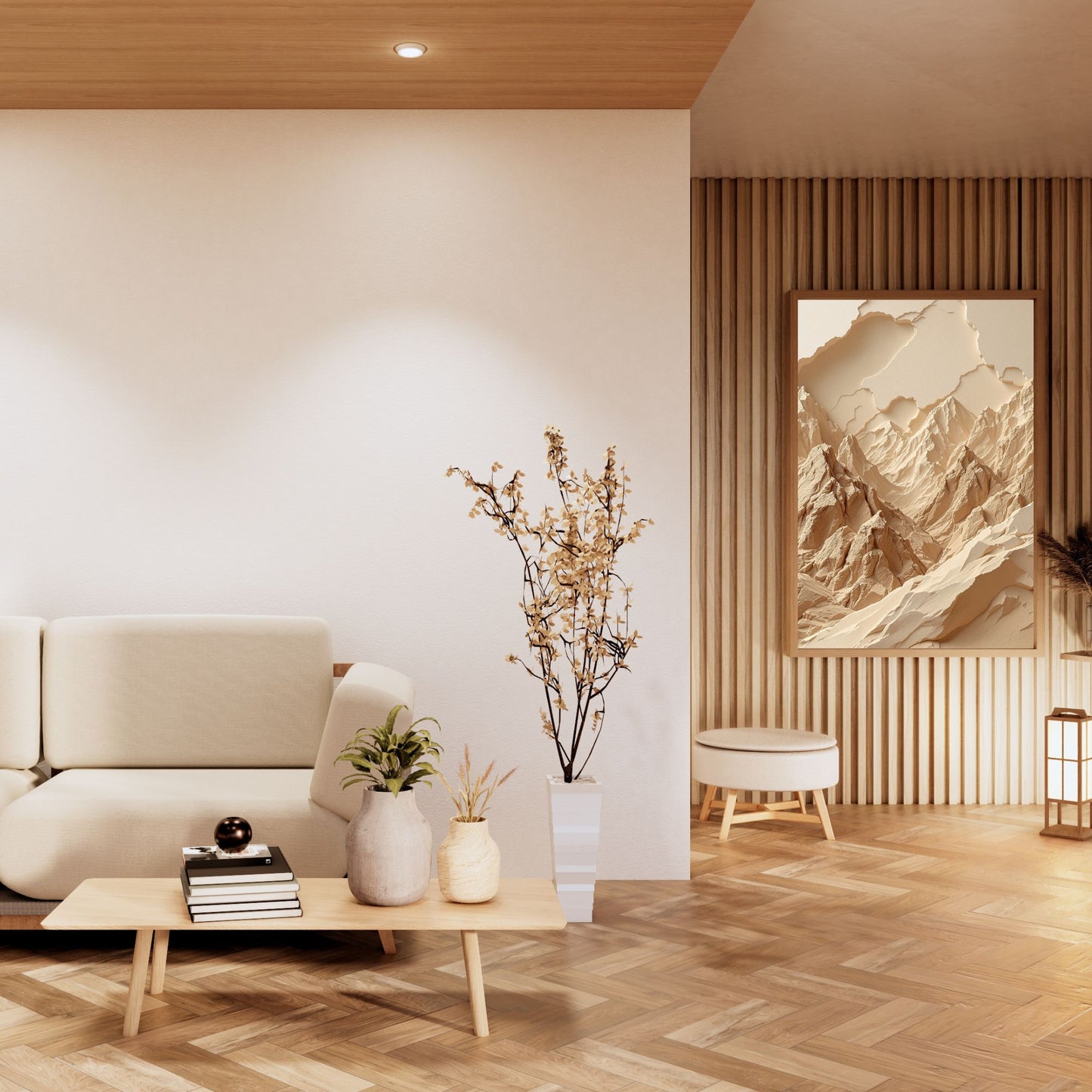 Desert Horizon Peaks – Luxury Minimalist Beige Canvas