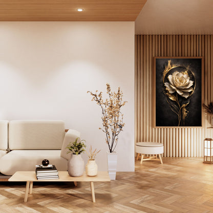 Luxury Black & Gold Floral Canvas Wall Art – Botanical Statement Decor, Premium Print