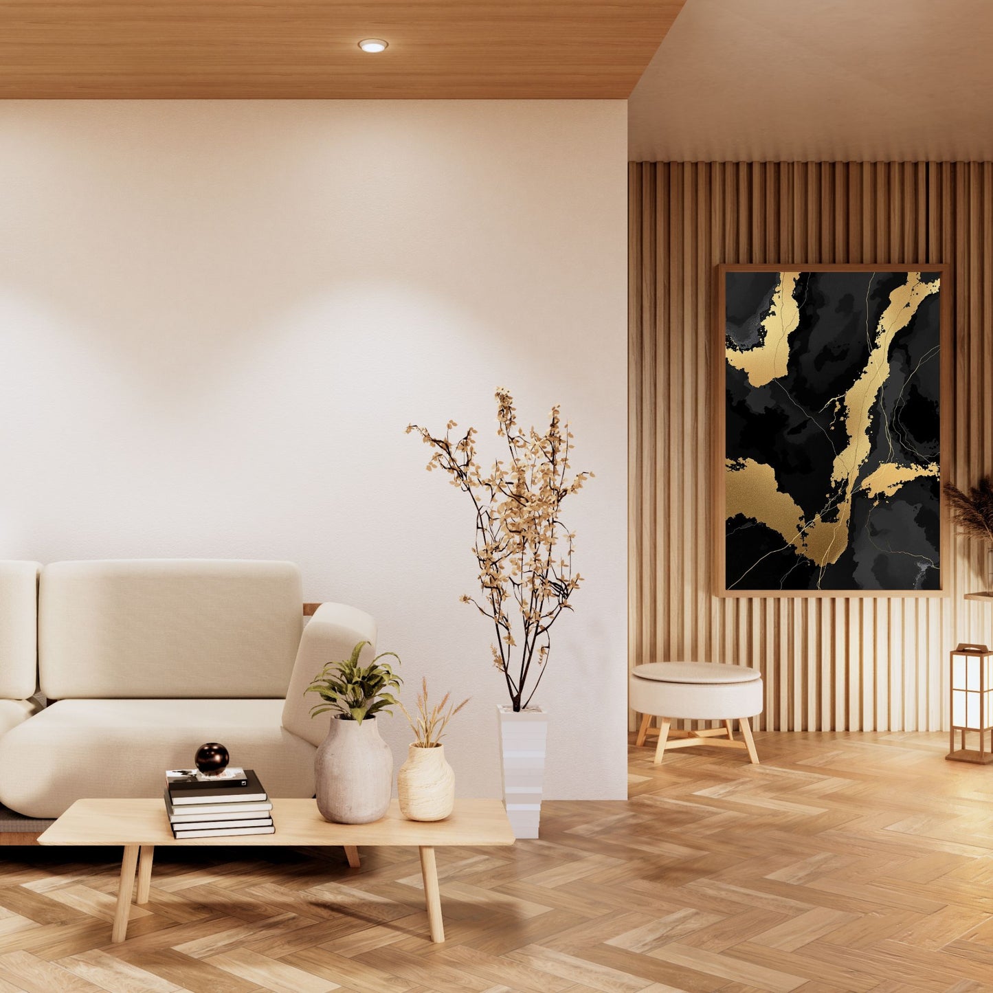 Golden Obsidian Flow Luxury Abstract Canvas Art - Black & Gold Wall Decor