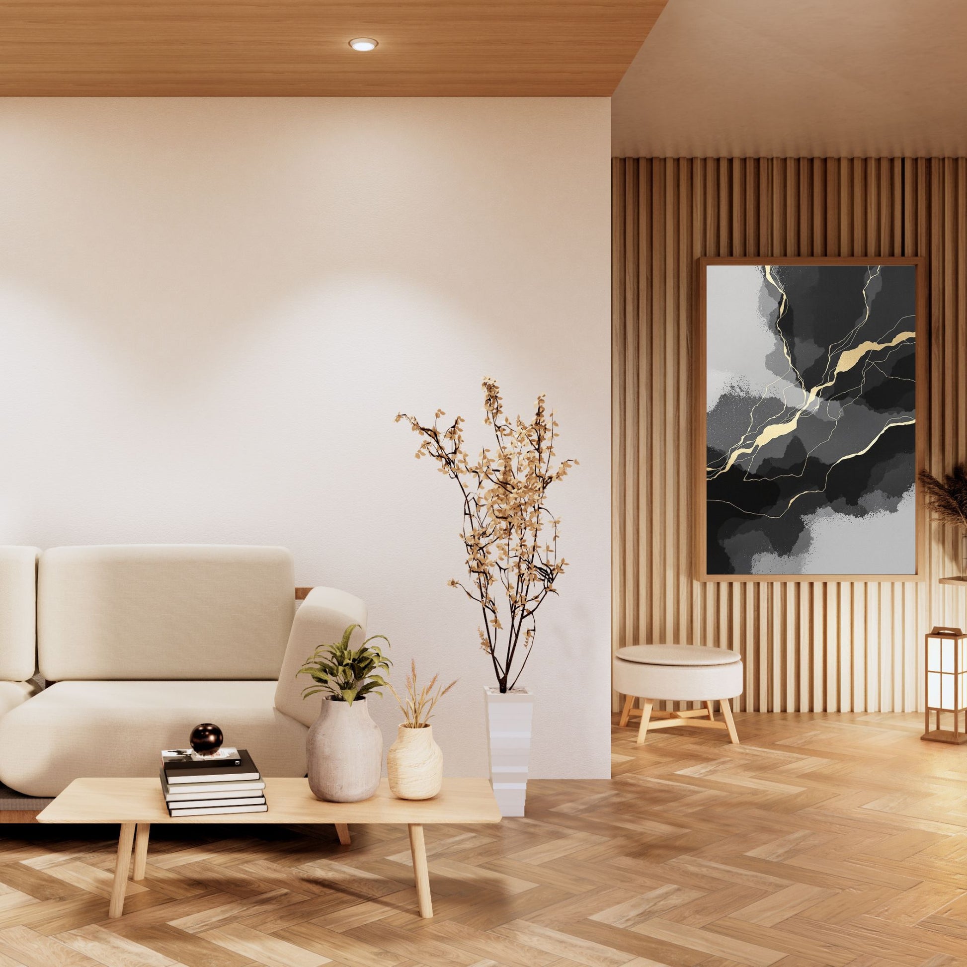 minimal canvas wall art in modern living room interior