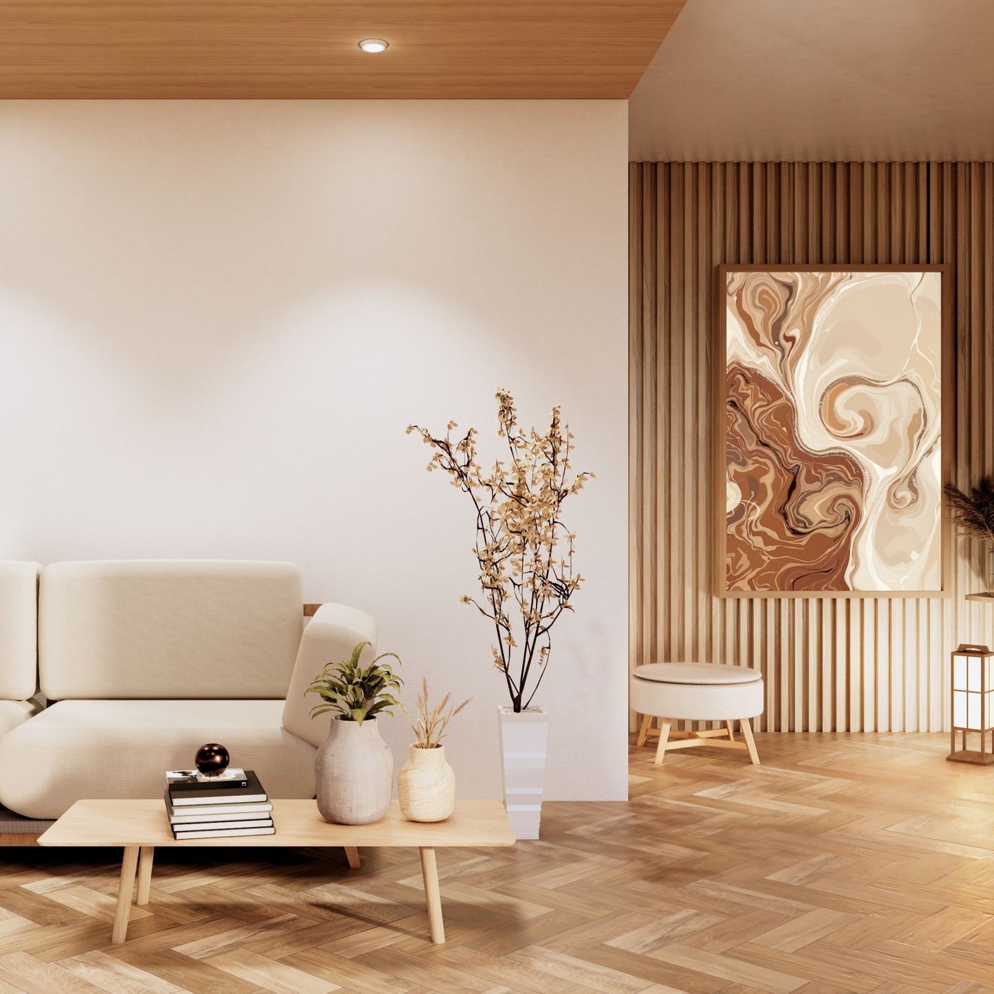 minimal canvas wall art in modern living room interior