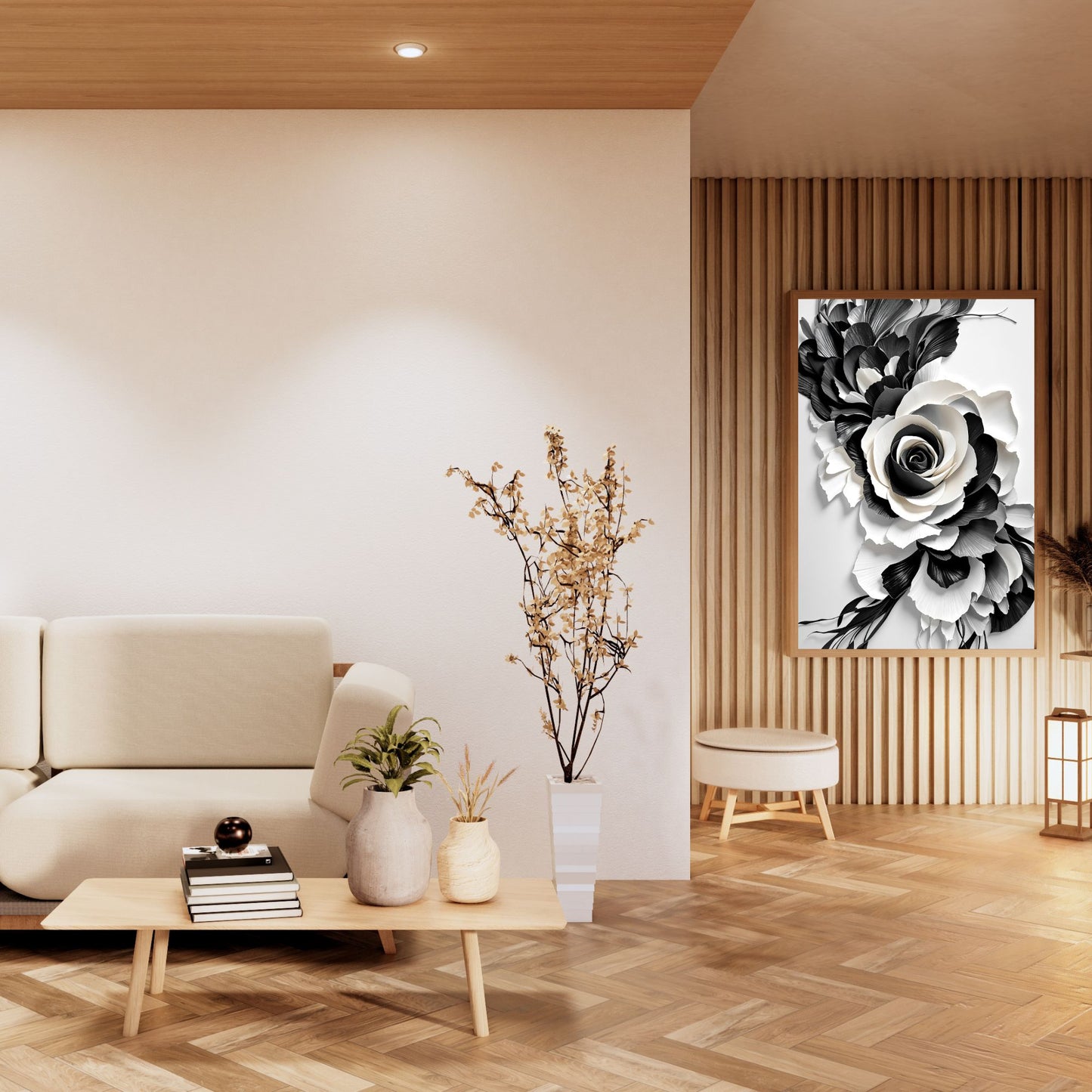 Midnight Bloom Black & White Floral Canvas Wall Art – Elegant Home Decor