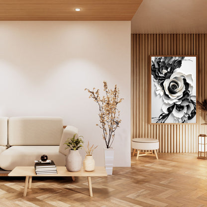 Midnight Bloom Black & White Floral Canvas Wall Art – Elegant Home Decor
