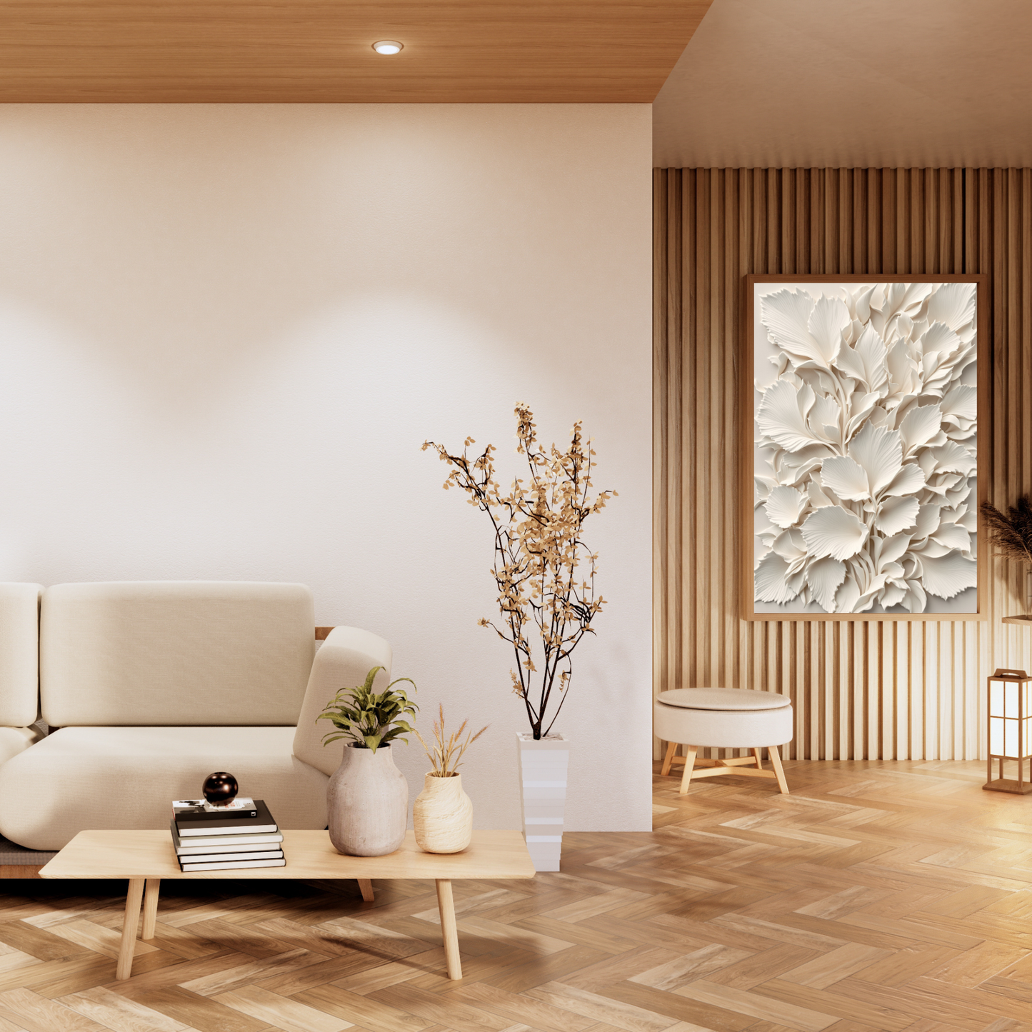 White Floral 3D Canvas Wall Art – Luxury Minimalist Botanical Wall Decor