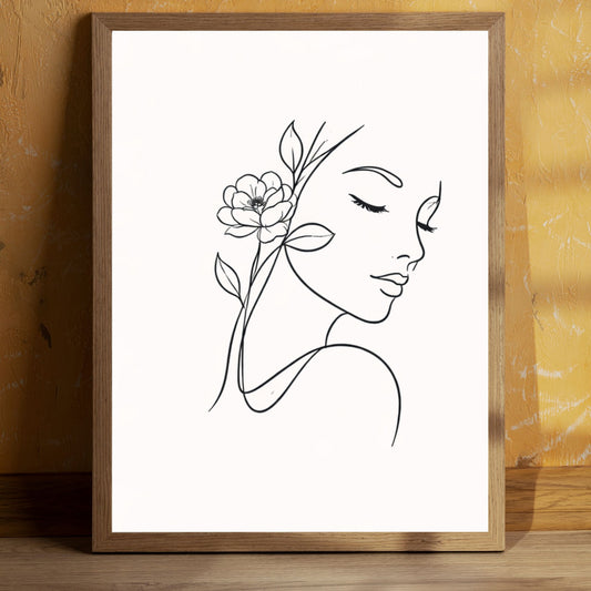 Silent Face  Floral Minimal Line Art Poster