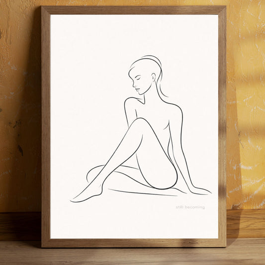Still Becoming – Minimal Nude Line Art Wall Print