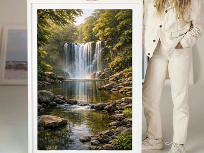 Forest Waterfall Fine Art  – Serene Nature Landscape Wall Decor