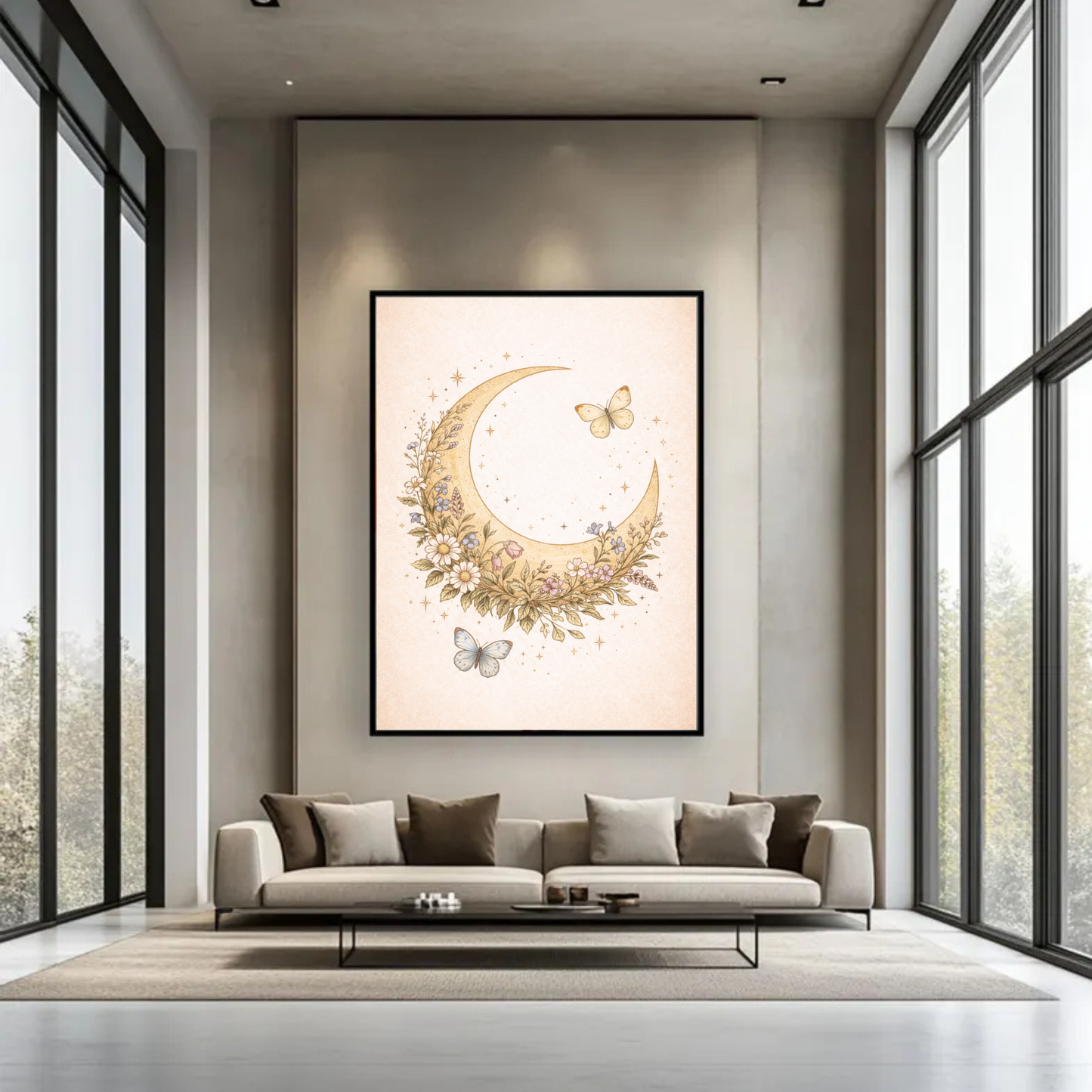 Floral Moon Fine Art Poster – Vintage Botanical Celestial Wall Art