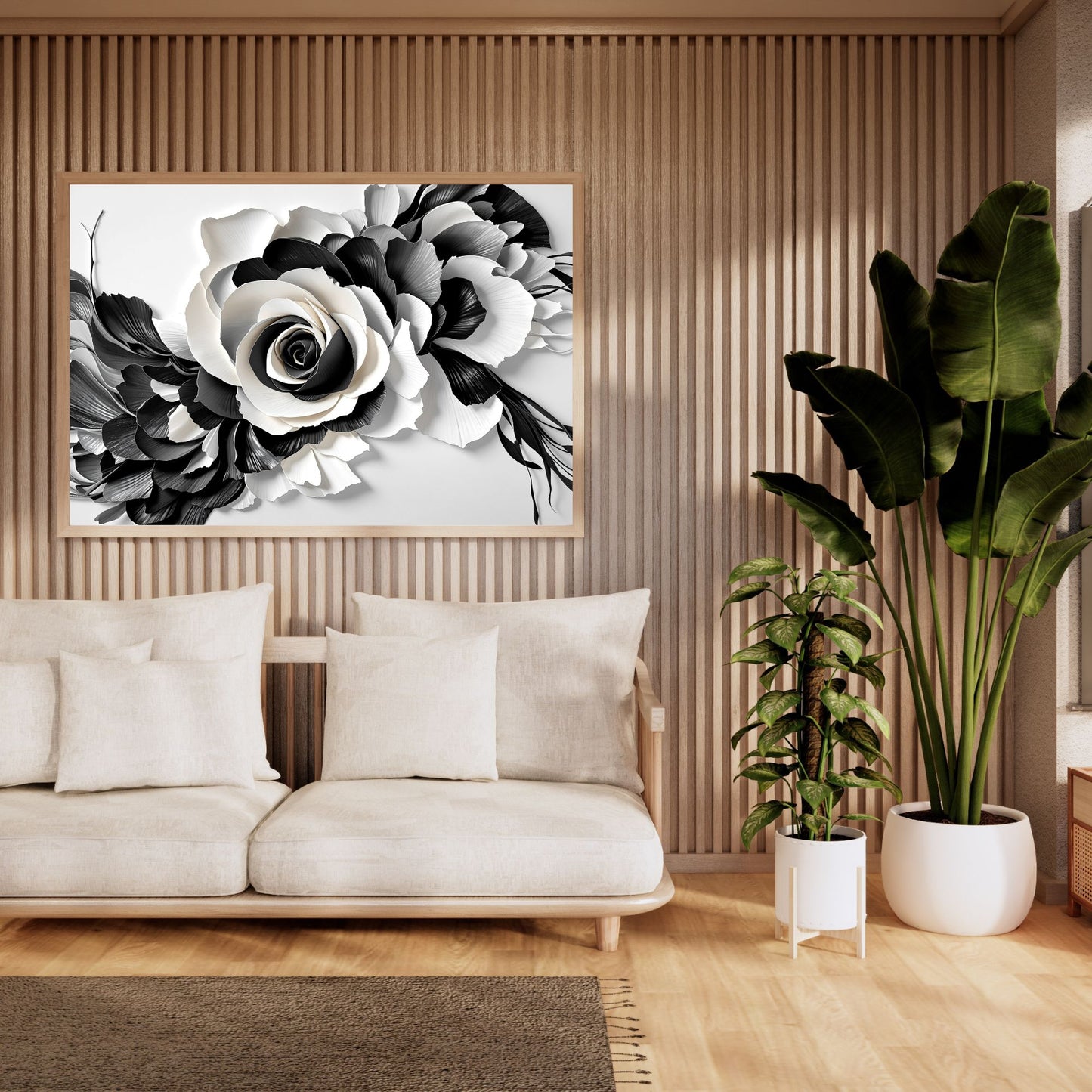 Midnight Bloom Black & White Floral Canvas Wall Art – Elegant Home Decor