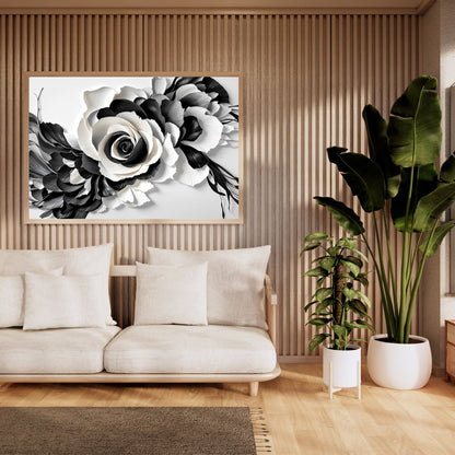 Midnight Bloom Black & White Floral Canvas Wall Art – Elegant Home Decor