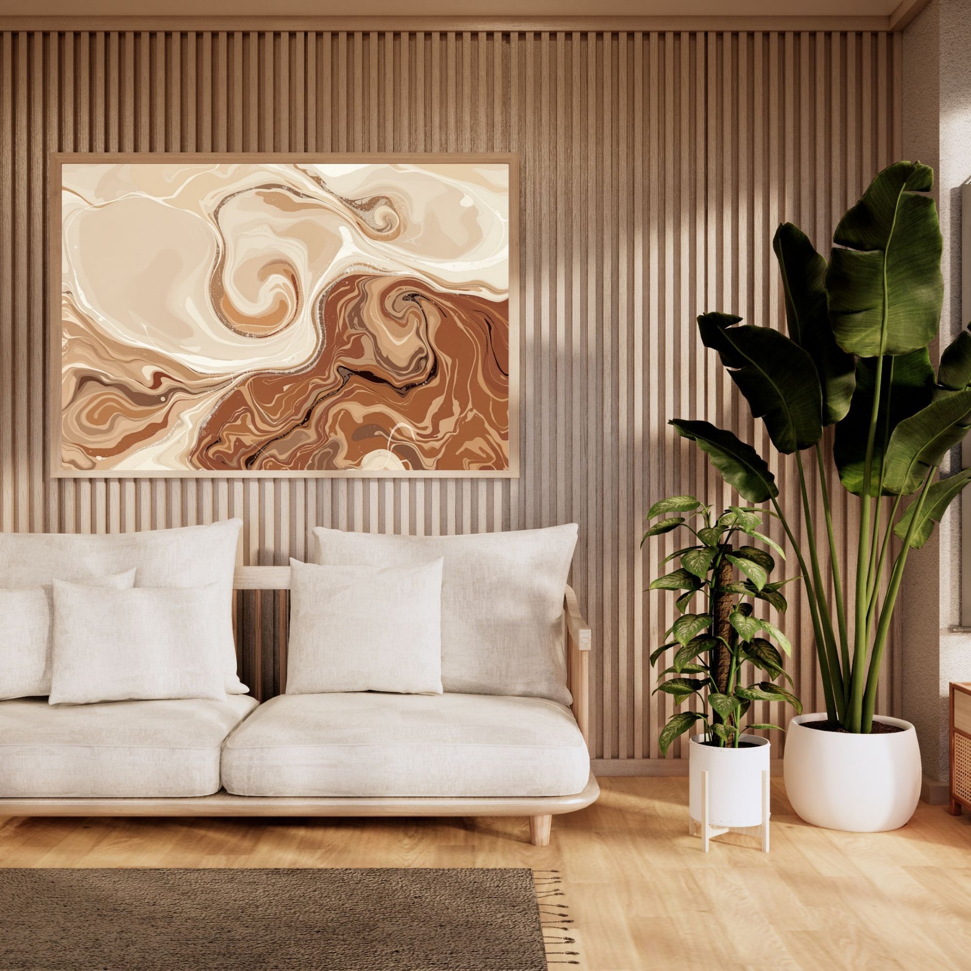 minimal canvas wall art in modern living room interior