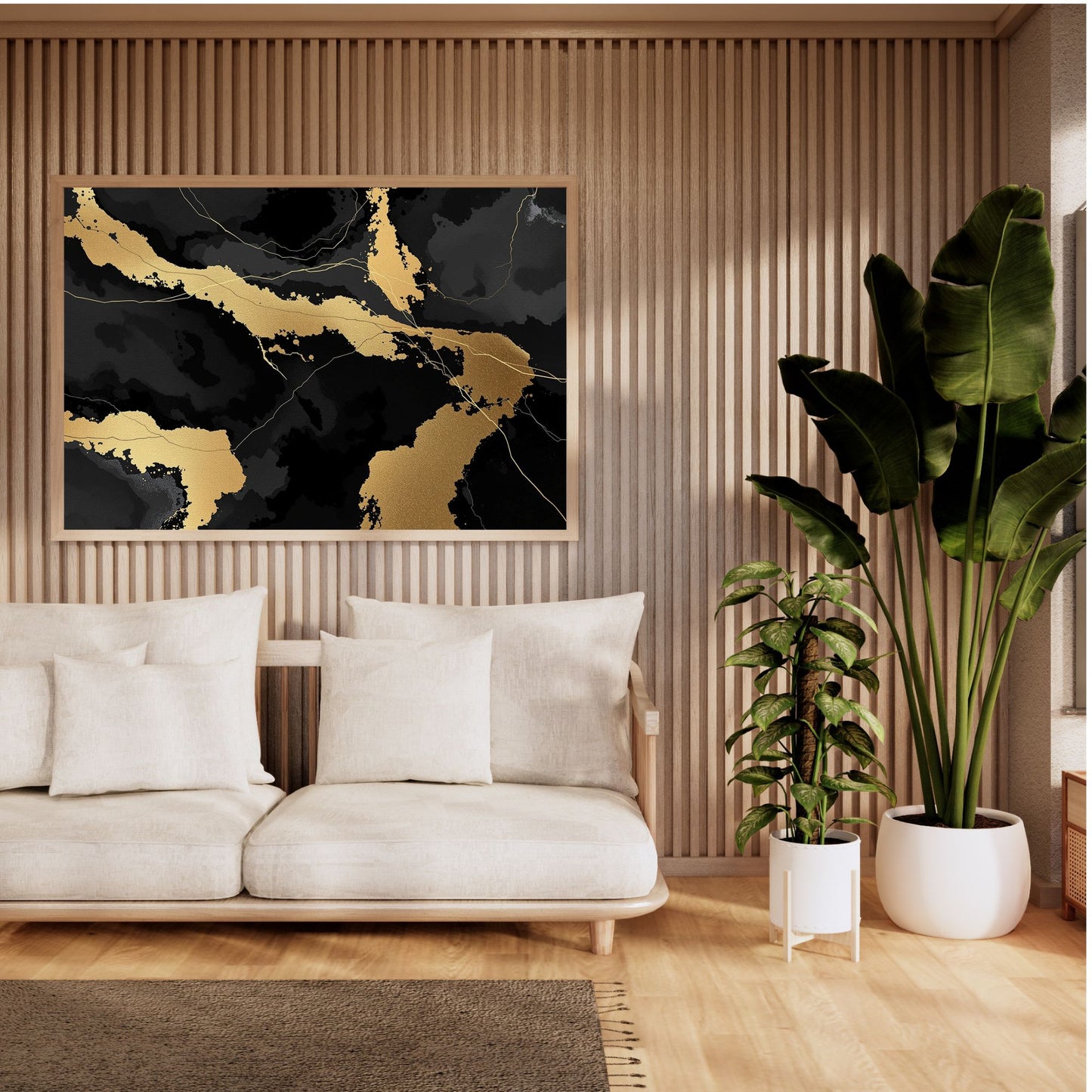 Golden Obsidian Flow Luxury Abstract Canvas Art - Black & Gold Wall Decor