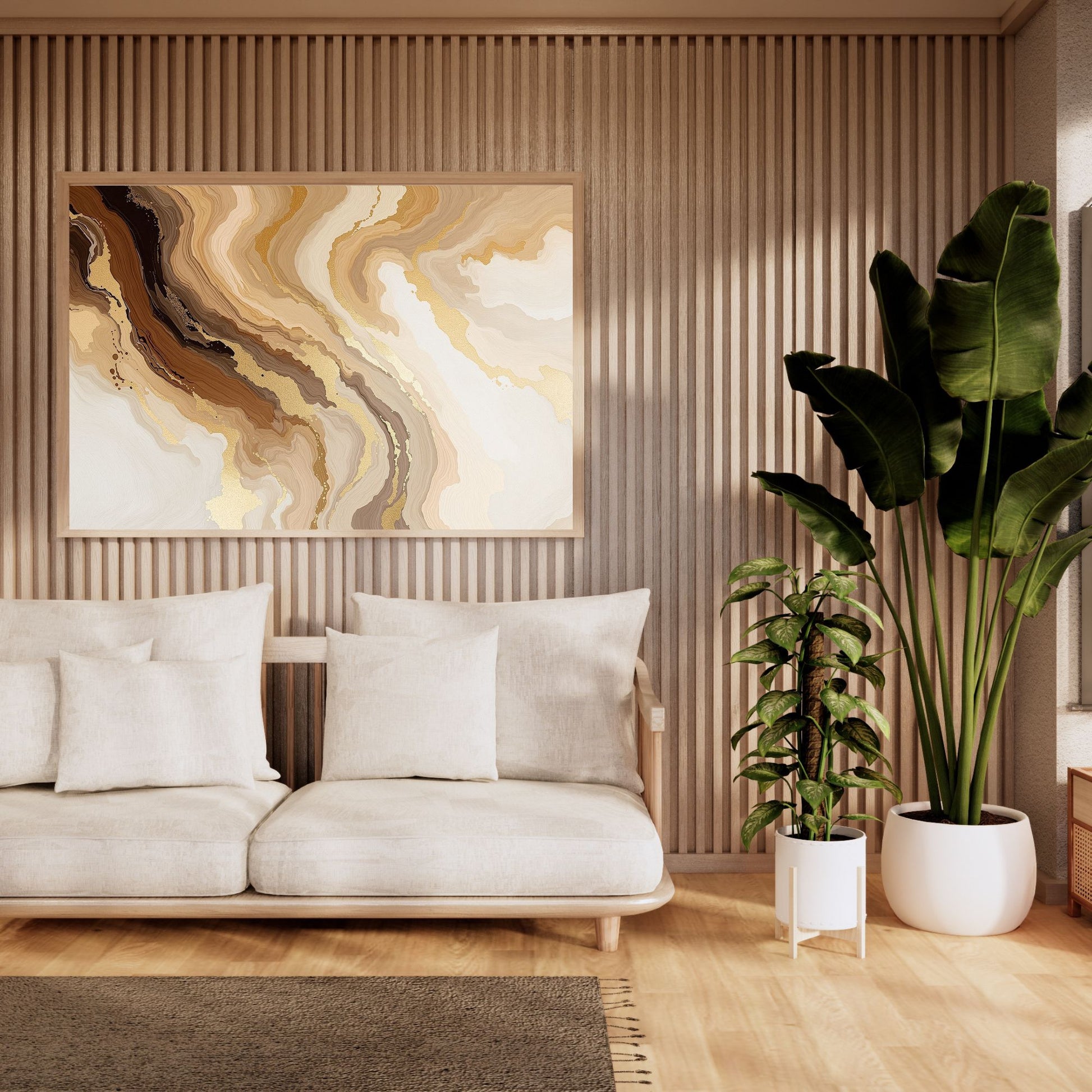 minimal canvas wall art in modern living room interior