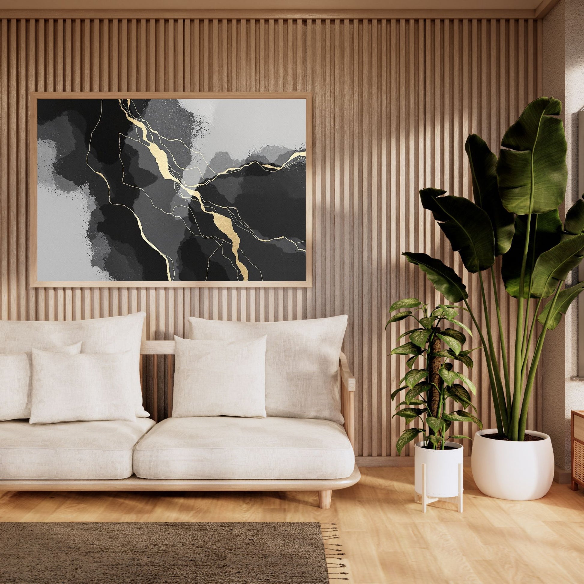 minimal canvas wall art in modern living room interior