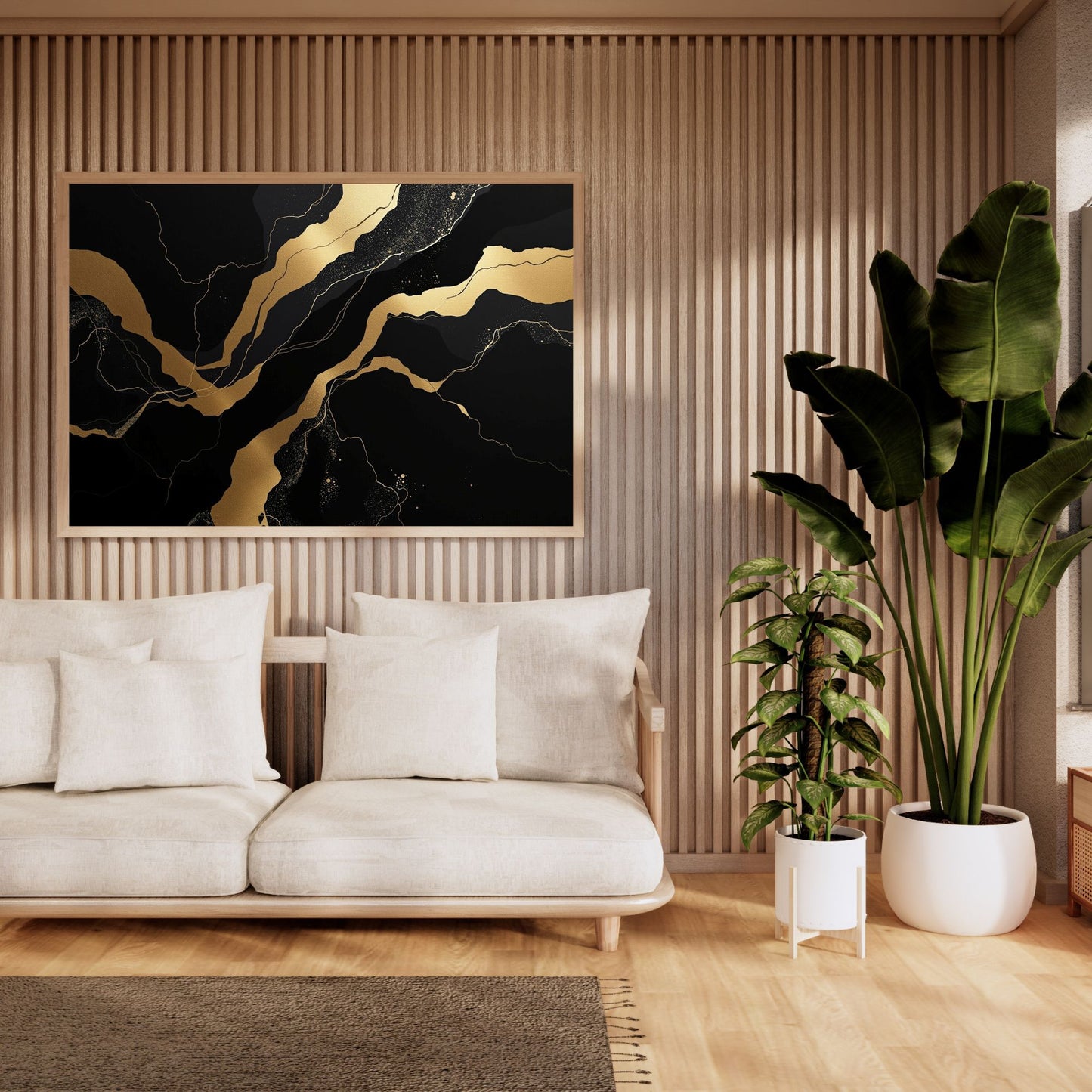 Golden Vein Noir – Luxury Black & Gold Abstract Canvas