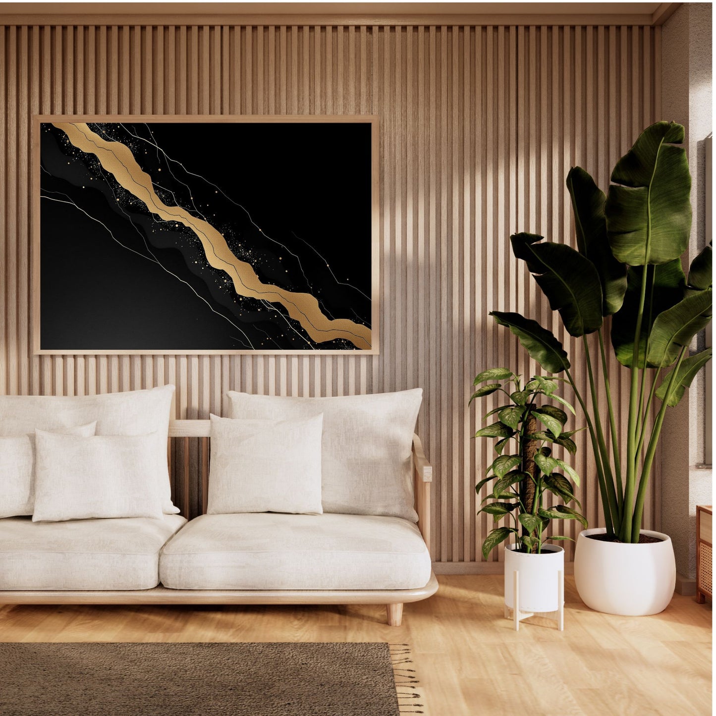 Golden Vein Noir – Luxury Black & Gold Abstract Canvas Art