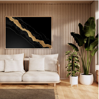 Golden Vein Noir – Luxury Black & Gold Abstract Canvas Art