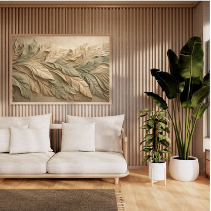 Sculpted Botanical Relief Canvas Art – Sage & Sand Textured Luxury Wall Decor