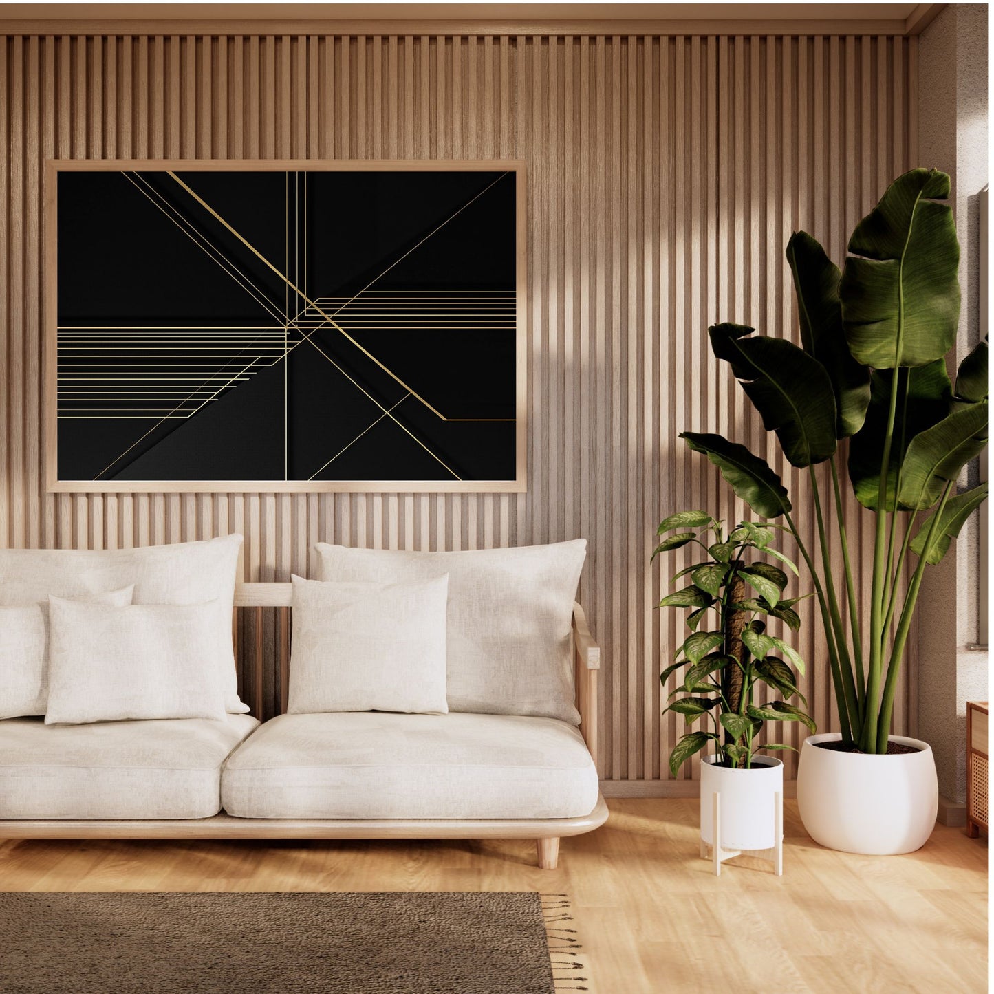 Golden Geometry – Luxury Black & Gold Geometric Canvas Wall Art